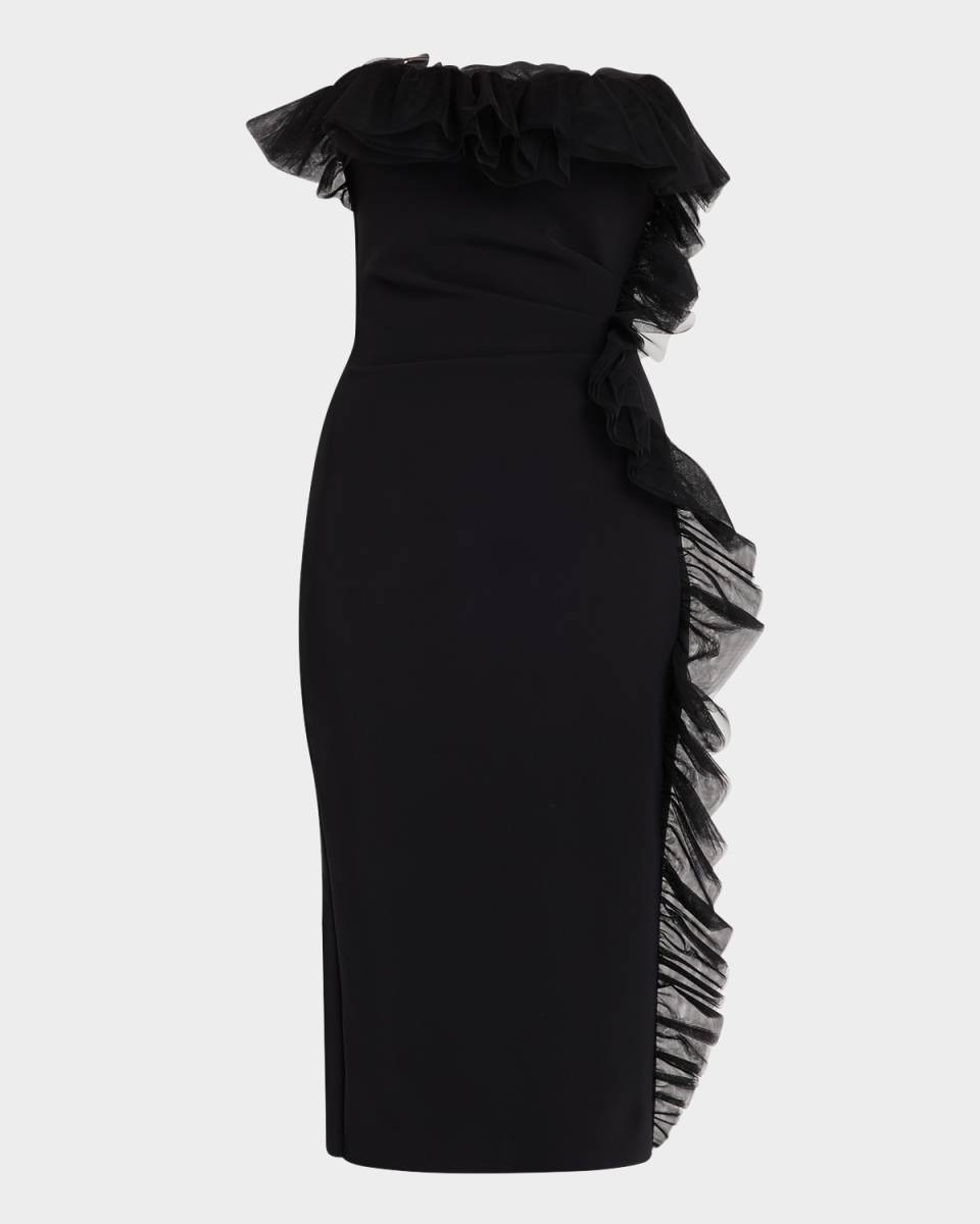 Strapless Ruffle-Trim Bodycon Dress